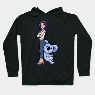 Cute Girl Posing With Koala Cartoon Hoodie